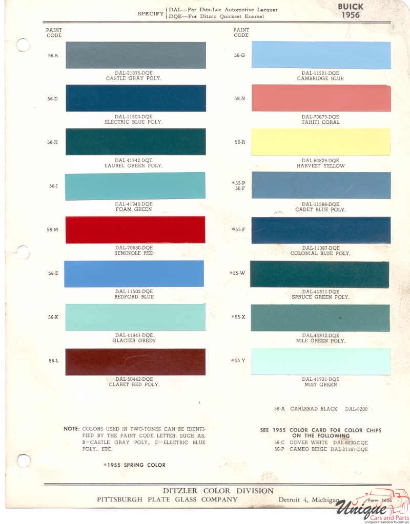1956 Buick Paint Charts PPG 1